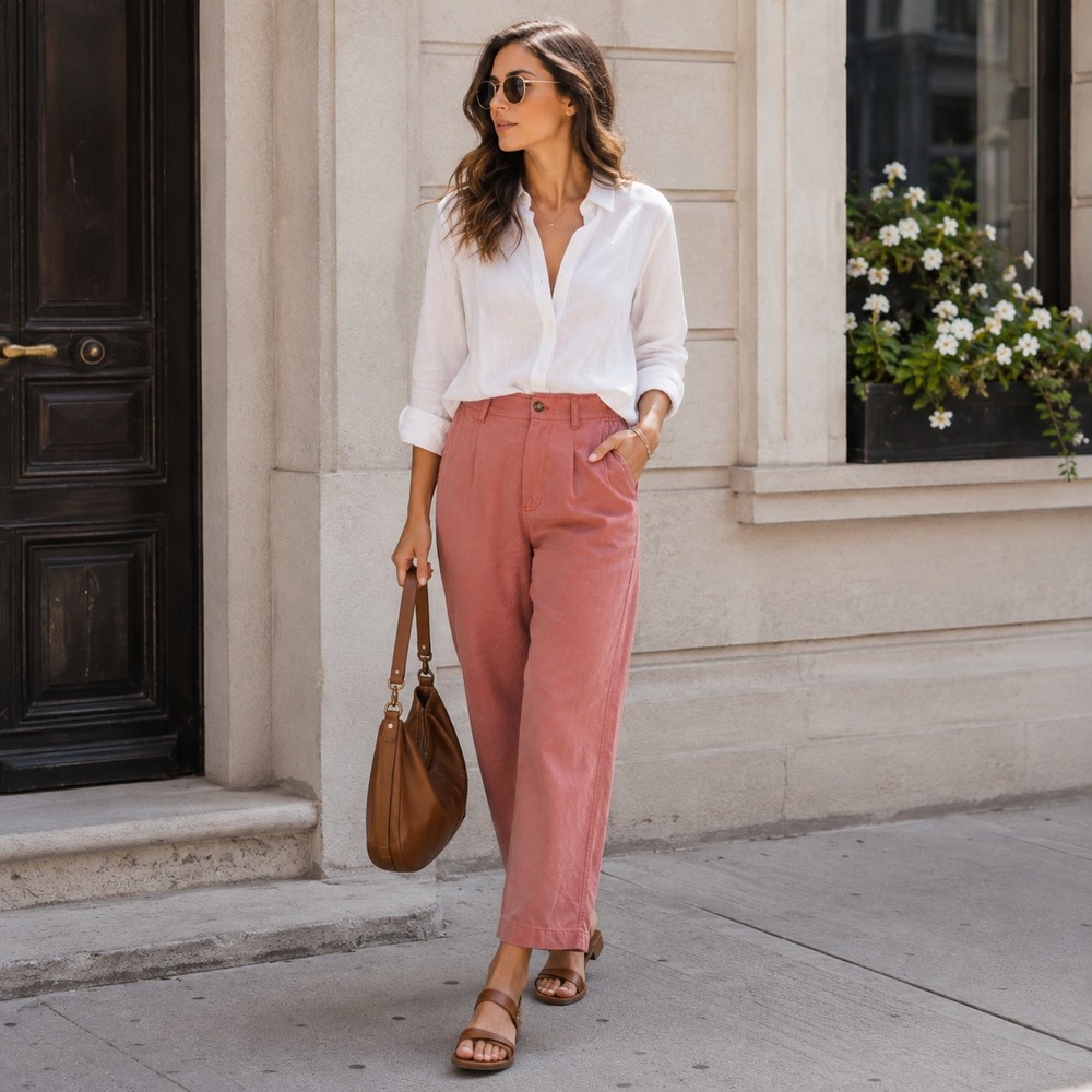 MADEWELL Women's Straight Leg Pants 4 Terracotta Elastic Waist Pleated NI613
